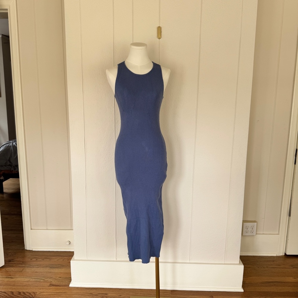 Ribbed Blue Midi Dress